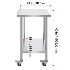 Stainless Steel Work Table Commercial Food Prep Worktable with Casters Heavy Duty Prep Worktable for Restaurant Home Hotel