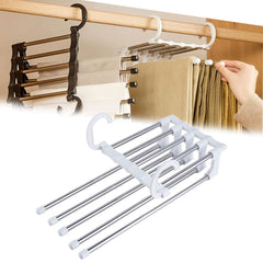 5 in 1 Magic Trouser Rack Hangers Stainless Steel Folding Pant Rack Tie Hanger Shelves Bedroom Closet Organizer Wardrobe Storage