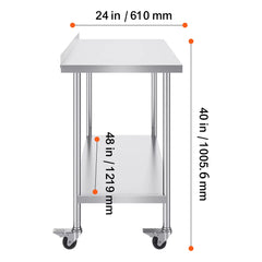 Stainless Steel Work Table Commercial Food Prep Worktable with Casters Heavy Duty Prep Worktable for Restaurant Home Hotel