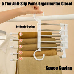 MaxiRack 5-in-1 Magic Trouser Rack – Stainless Steel Folding Pant & Tie Organizer for Closet & Wardrobe Storage