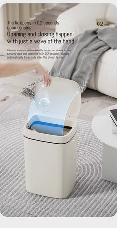 16L Smart Bathroom Trash Can White Non-Contact Narrow Smart Sensor Trash Can Smart Home Automatic Bagging Electronic Trash Can