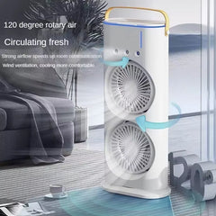 BreezeGlow™ 2-in-1 Dual Mist Cooling Fan – Chill, Hydrate & Light Up Your Space