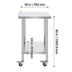 Stainless Steel Work Table Commercial Food Prep Worktable with Casters Heavy Duty Prep Worktable for Restaurant Home Hotel