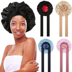 AWAYTR Satin Bonnet Silk like Bonnets for Sleeping Sleep Cap Double Layer Hair Care Bonnet with Elastic Tie Band for Curly Hair Night Cap
